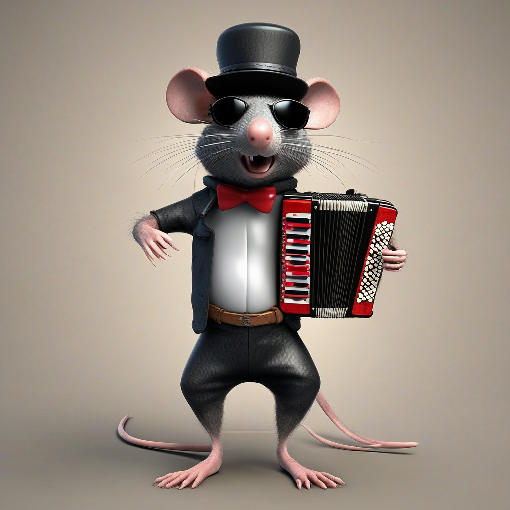 rat with dark glasses hat and lederhose plays accordion 3d by मुफ्त एआई छवि जनरेटर - बिना लॉगिन के✨ | AIGAZOU