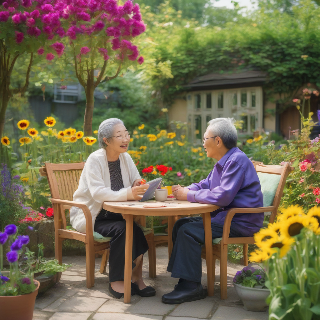 two asian elders chatting in a garden by Générateur d'images par IA gratuit - Aucune connexion nécessaire✨ | AIGAZOU