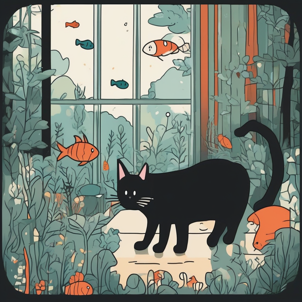 miffy style black cat and forest aquarium by मुफ्त एआई छवि जनरेटर - बिना लॉगिन के✨ | AIGAZOU