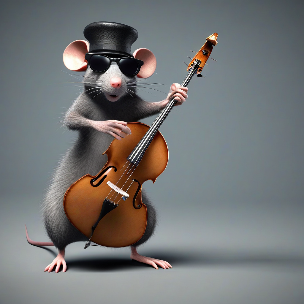 rat with dark glasses and hat plays double bass by Générateur d'images par IA gratuit - Aucune connexion nécessaire✨ | AIGAZOU