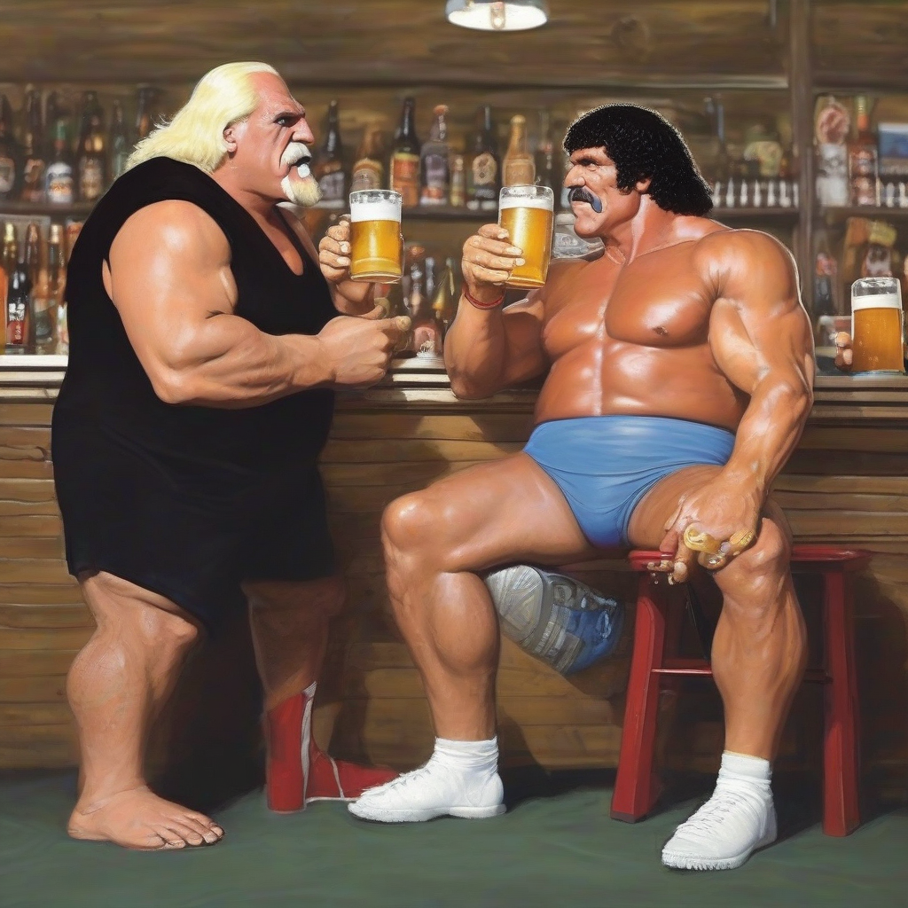 andre the giant and hulk hogan drinking beer by मुफ्त एआई छवि जनरेटर - बिना लॉगिन के✨ | AIGAZOU