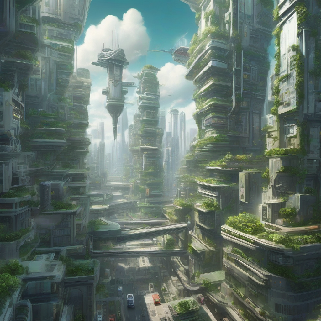 a futuristic city in the sky with green buildings by Générateur d'images par IA gratuit - Aucune connexion nécessaire✨ | AIGAZOU