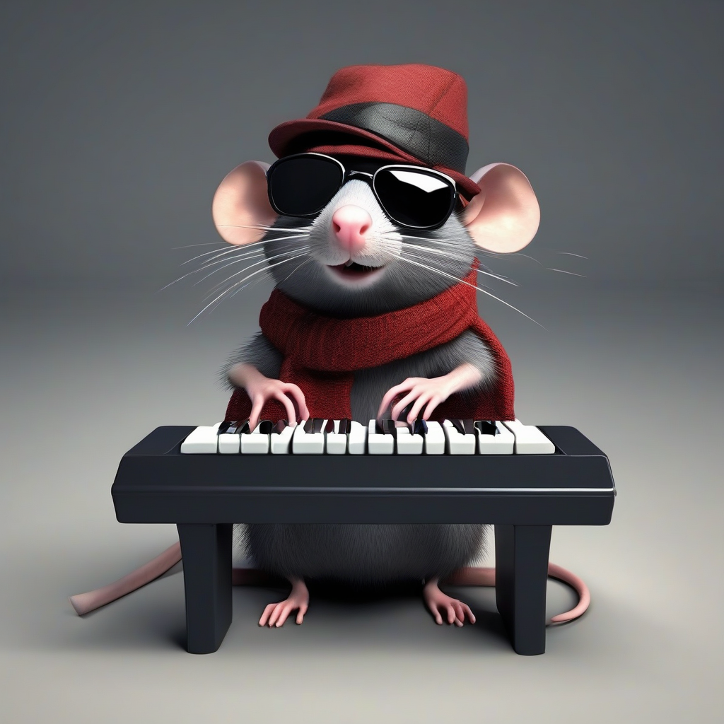 a man with dark glasses hat and scarf playing 3d keyboard by मुफ्त एआई छवि जनरेटर - बिना लॉगिन के✨ | AIGAZOU