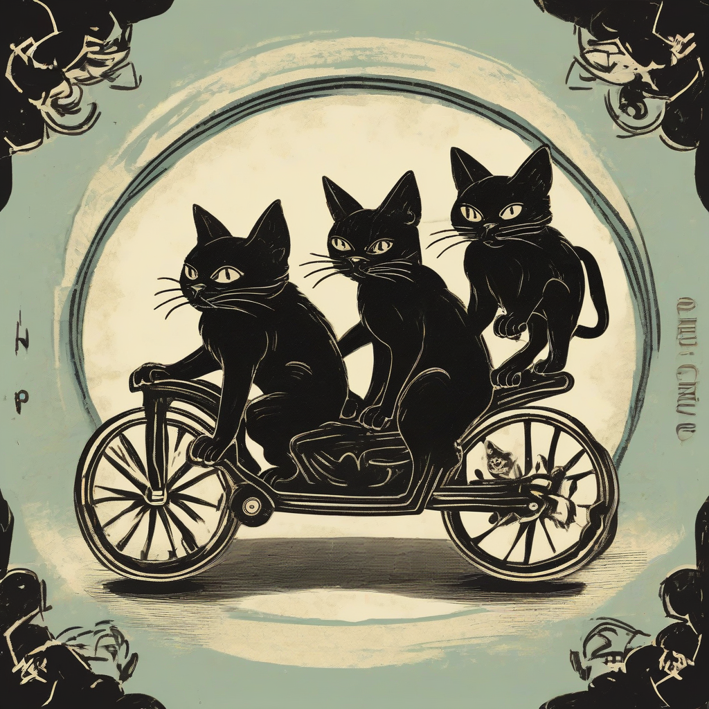 three cool black cats riding a tricycle by मुफ्त एआई छवि जनरेटर - बिना लॉगिन के✨ | AIGAZOU