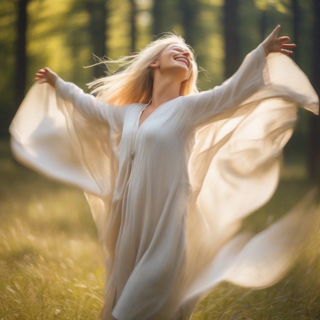 blonde qigong master smiling on forest meadow by Générateur d'images par IA gratuit - Aucune connexion nécessaire✨ | AIGAZOU