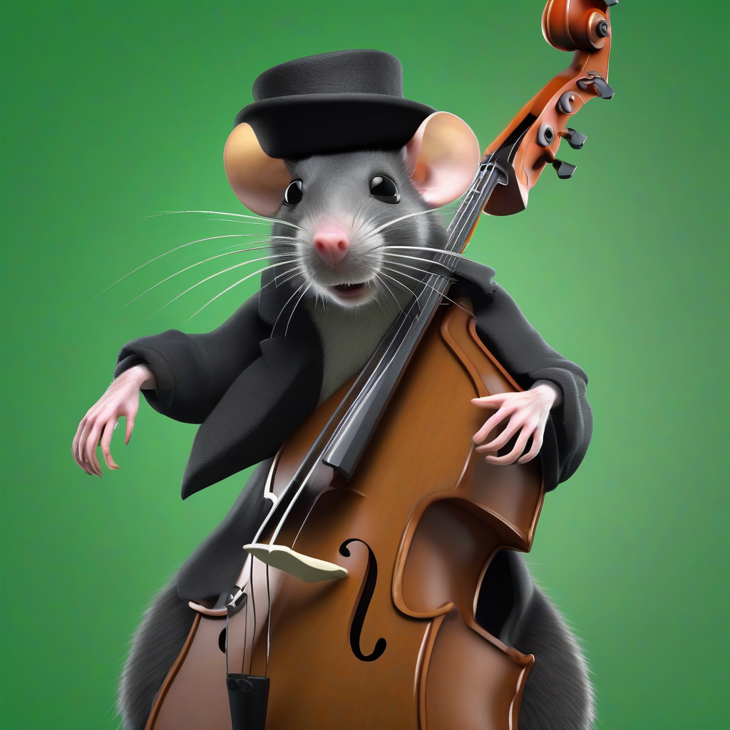 rat with dark glasses and hat plays contrabass in front of greenscreen by मुफ्त एआई छवि जनरेटर - बिना लॉगिन के✨ | AIGAZOU