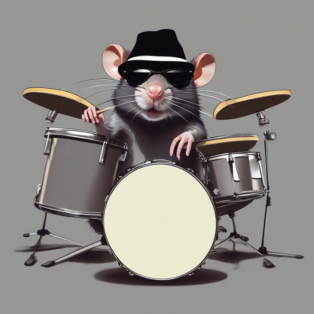 rat with dark glasses and hat plays drums by मुफ्त एआई छवि जनरेटर - बिना लॉगिन के✨ | AIGAZOU