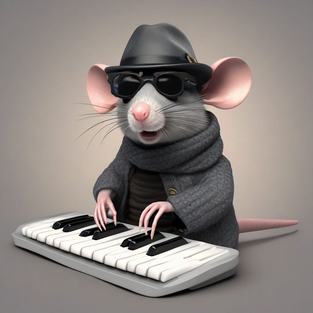 rat with dark glasses hat and scarf plays keyboard 3d by मुफ्त एआई छवि जनरेटर - बिना लॉगिन के✨ | AIGAZOU