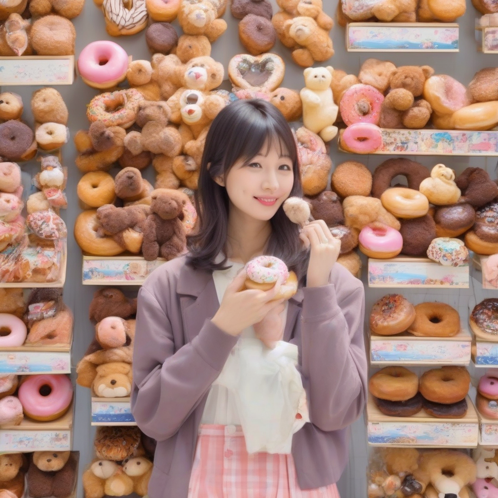 30 year old japanese woman likes donuts and teddy bears by Générateur d'images par IA gratuit - Aucune connexion nécessaire✨ | AIGAZOU