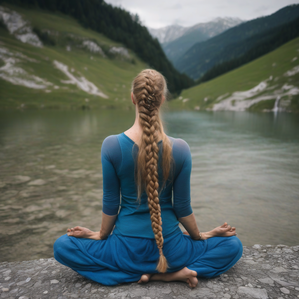 dark blonde yogini with long braid blue clothes austria by मुफ्त एआई छवि जनरेटर - बिना लॉगिन के✨ | AIGAZOU