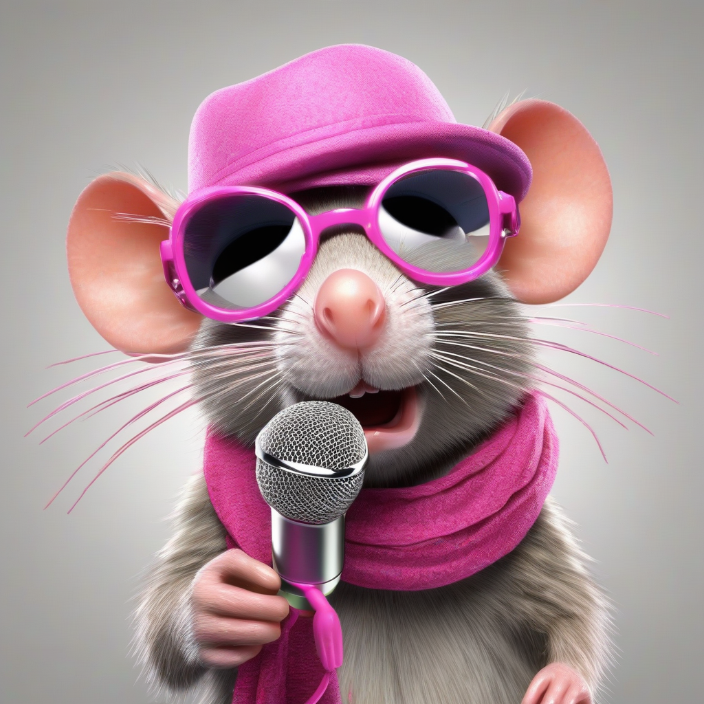 rat with pink glasses hat and scarf sings with microphone 3d by मुफ्त एआई छवि जनरेटर - बिना लॉगिन के✨ | AIGAZOU