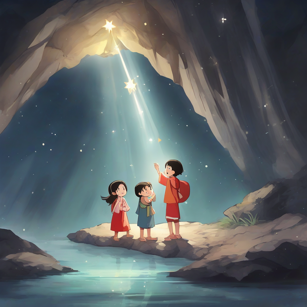 two kids find a shining star in a cave by मुफ्त एआई छवि जनरेटर - बिना लॉगिन के✨ | AIGAZOU