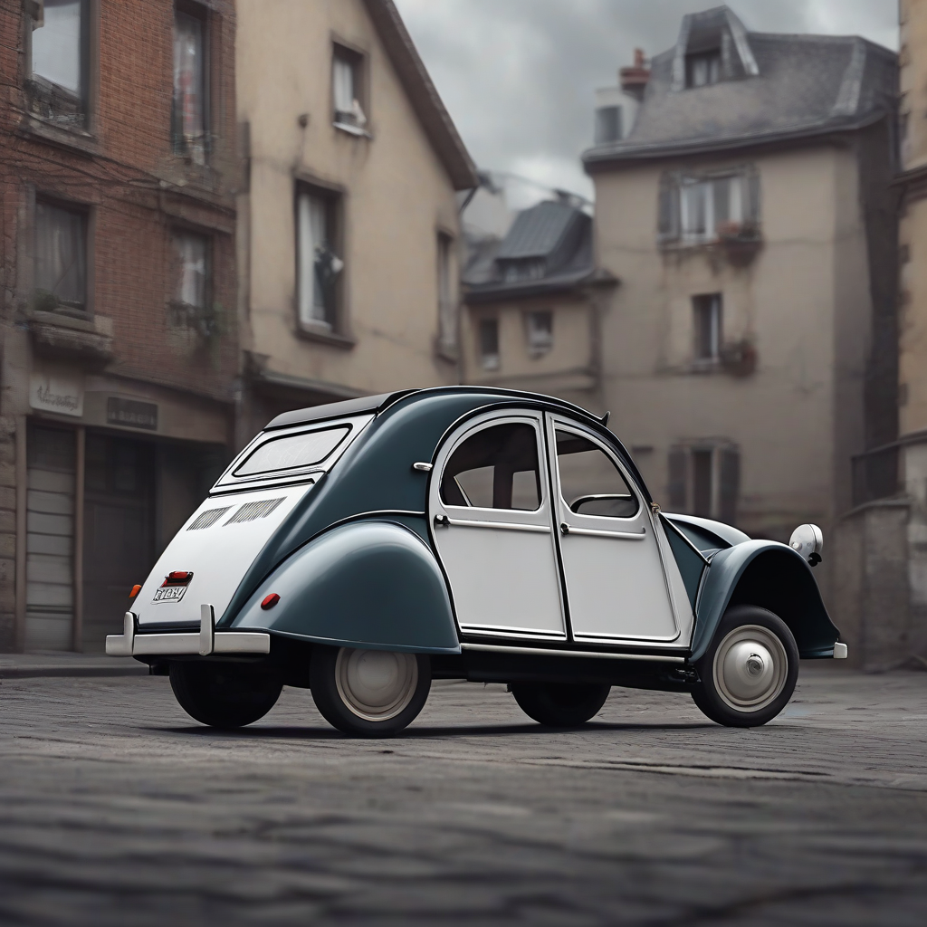 realistic photo of a 2cv with a flat tire by मुफ्त एआई छवि जनरेटर - बिना लॉगिन के✨ | AIGAZOU