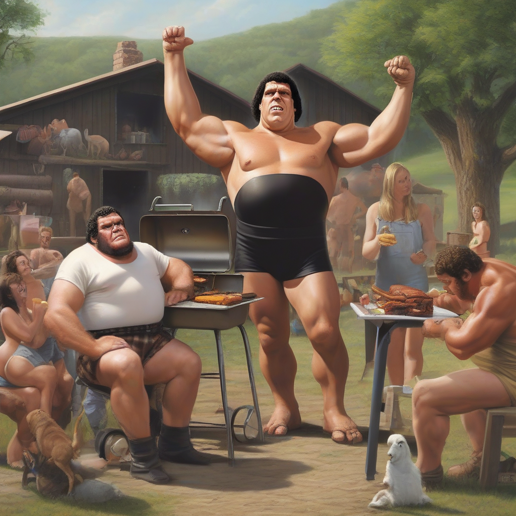 andre the giant grilling at his ranch by मुफ्त एआई छवि जनरेटर - बिना लॉगिन के✨ | AIGAZOU