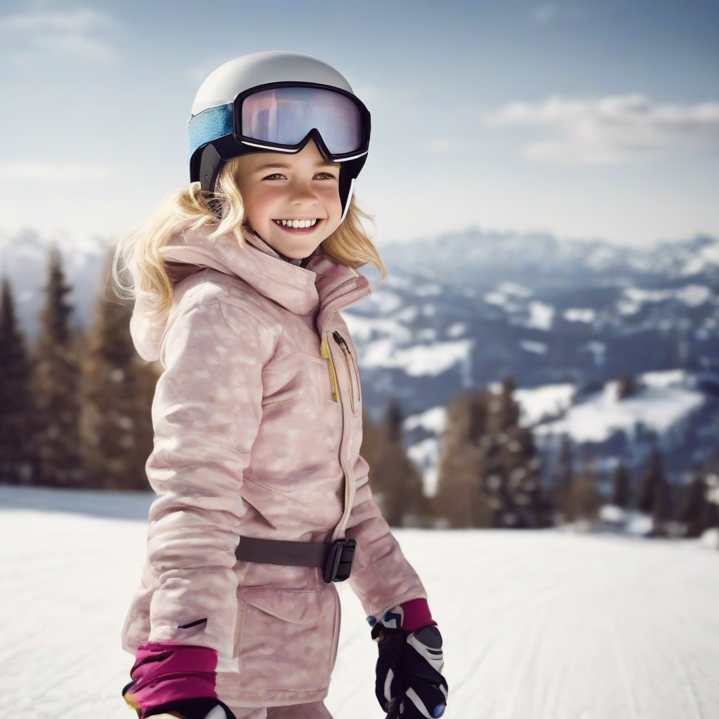 8 year old blonde girl smiling skiing resembles emma watson by मुफ्त एआई छवि जनरेटर - बिना लॉगिन के✨ | AIGAZOU