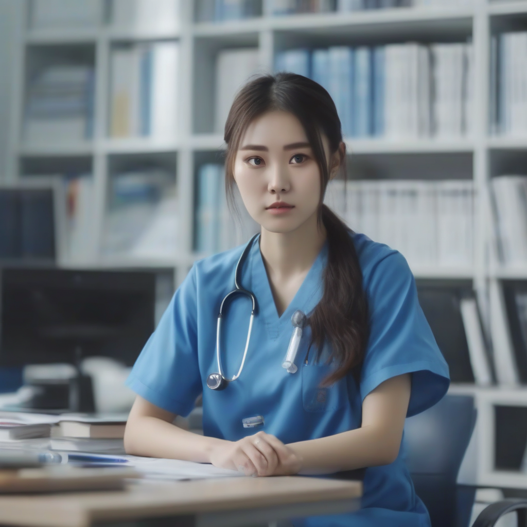 a young chinese woman in a blue vet uniform by मुफ्त एआई छवि जनरेटर - बिना लॉगिन के✨ | AIGAZOU