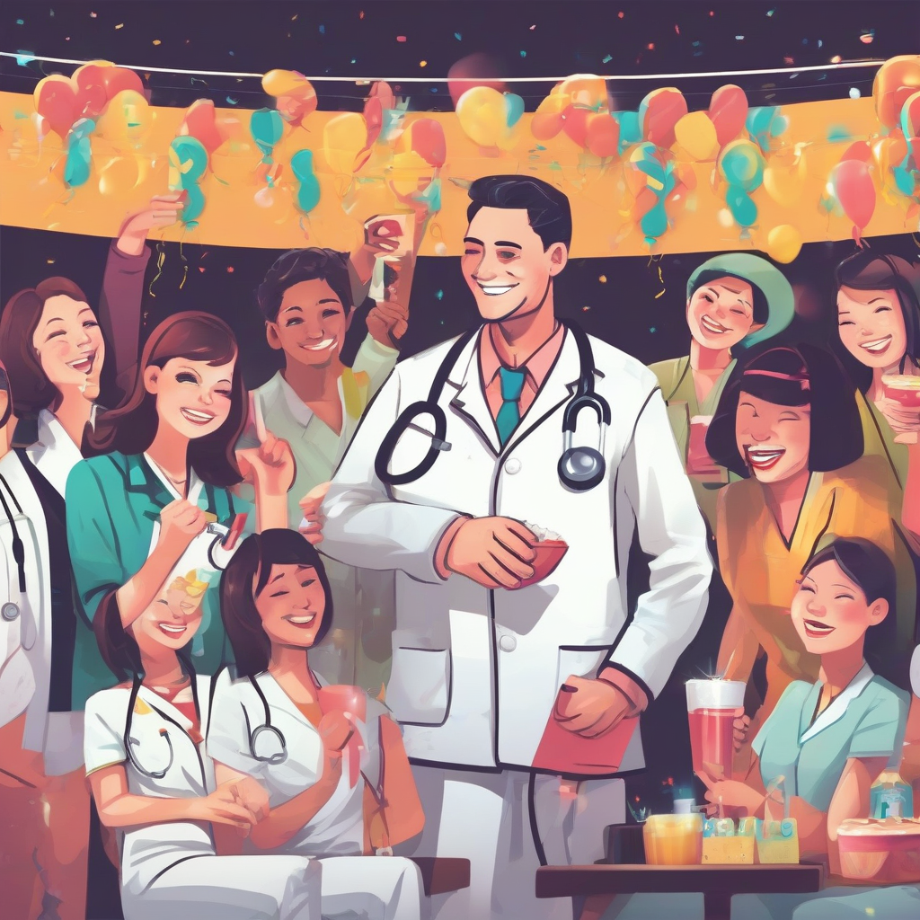 medical welfare staff smiling party illustration by मुफ्त एआई छवि जनरेटर - बिना लॉगिन के✨ | AIGAZOU