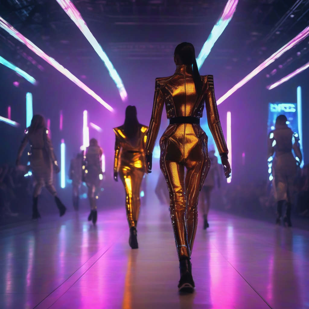 women in futuristic dresses on a runway cyberpunk light effects by मुफ्त एआई छवि जनरेटर - बिना लॉगिन के✨ | AIGAZOU