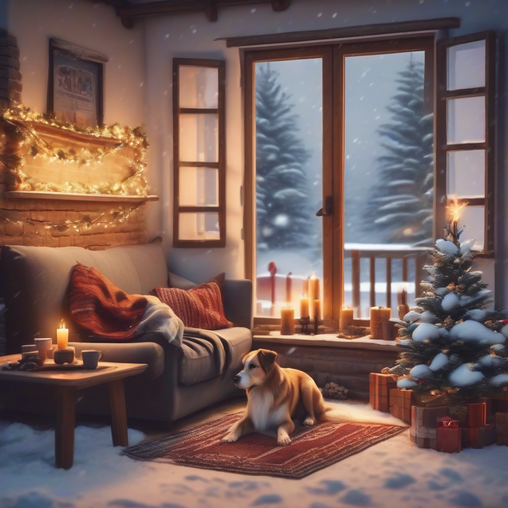 cozy christmas room atmosphere with snow fireplace by मुफ्त एआई छवि जनरेटर - बिना लॉगिन के✨ | AIGAZOU