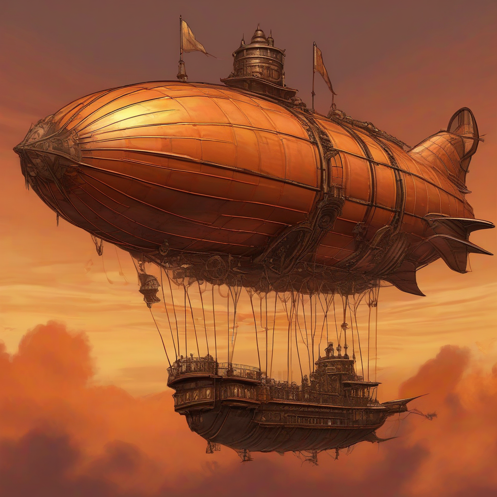 orange sky with steampunk airship by मुफ्त एआई छवि जनरेटर - बिना लॉगिन के✨ | AIGAZOU