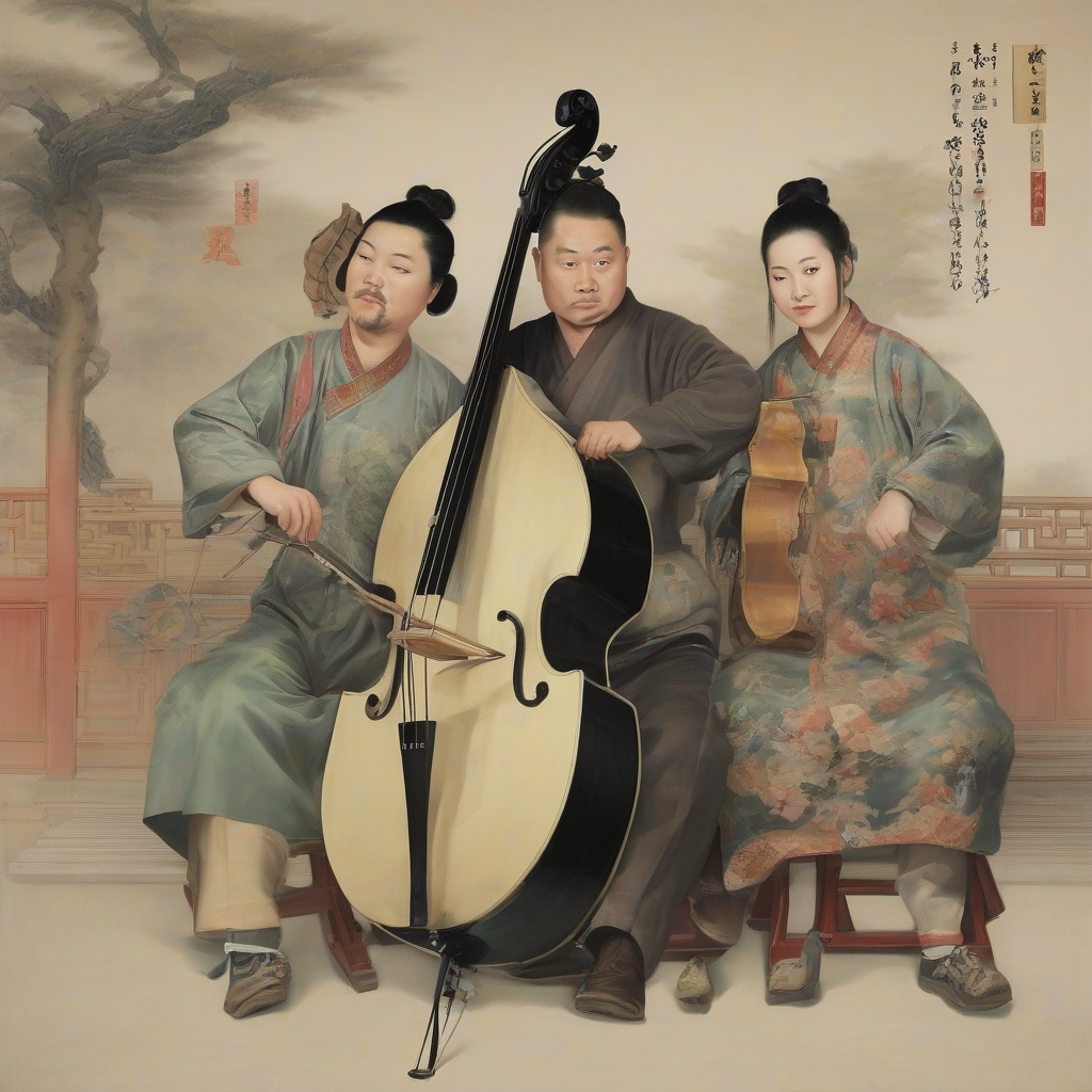 three chinese with a contrabass by Générateur d'images par IA gratuit - Aucune connexion nécessaire✨ | AIGAZOU