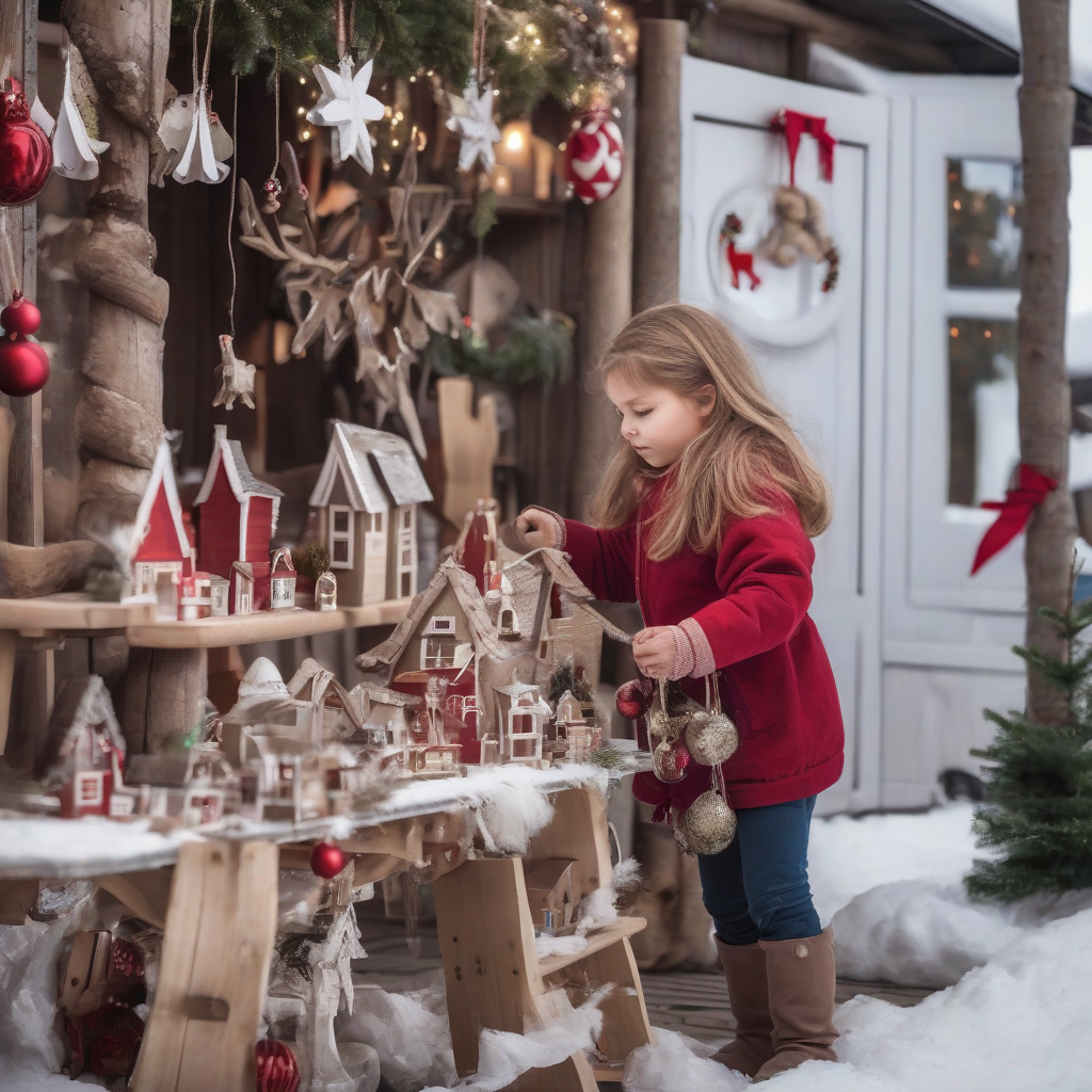 a girl installing christmas decorations in a nordic village by मुफ्त एआई छवि जनरेटर - बिना लॉगिन के✨ | AIGAZOU