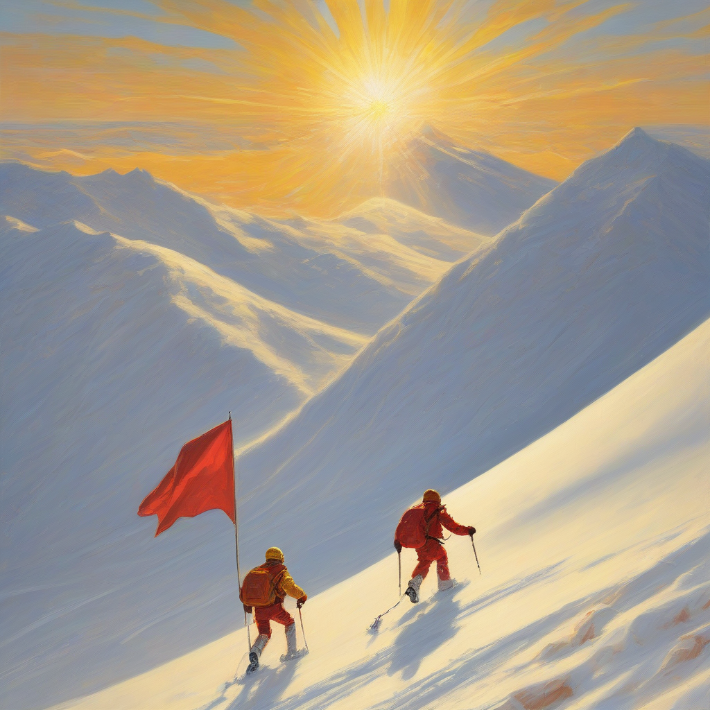 bright sun on snowy slope victory flag by मुफ्त एआई छवि जनरेटर - बिना लॉगिन के✨ | AIGAZOU