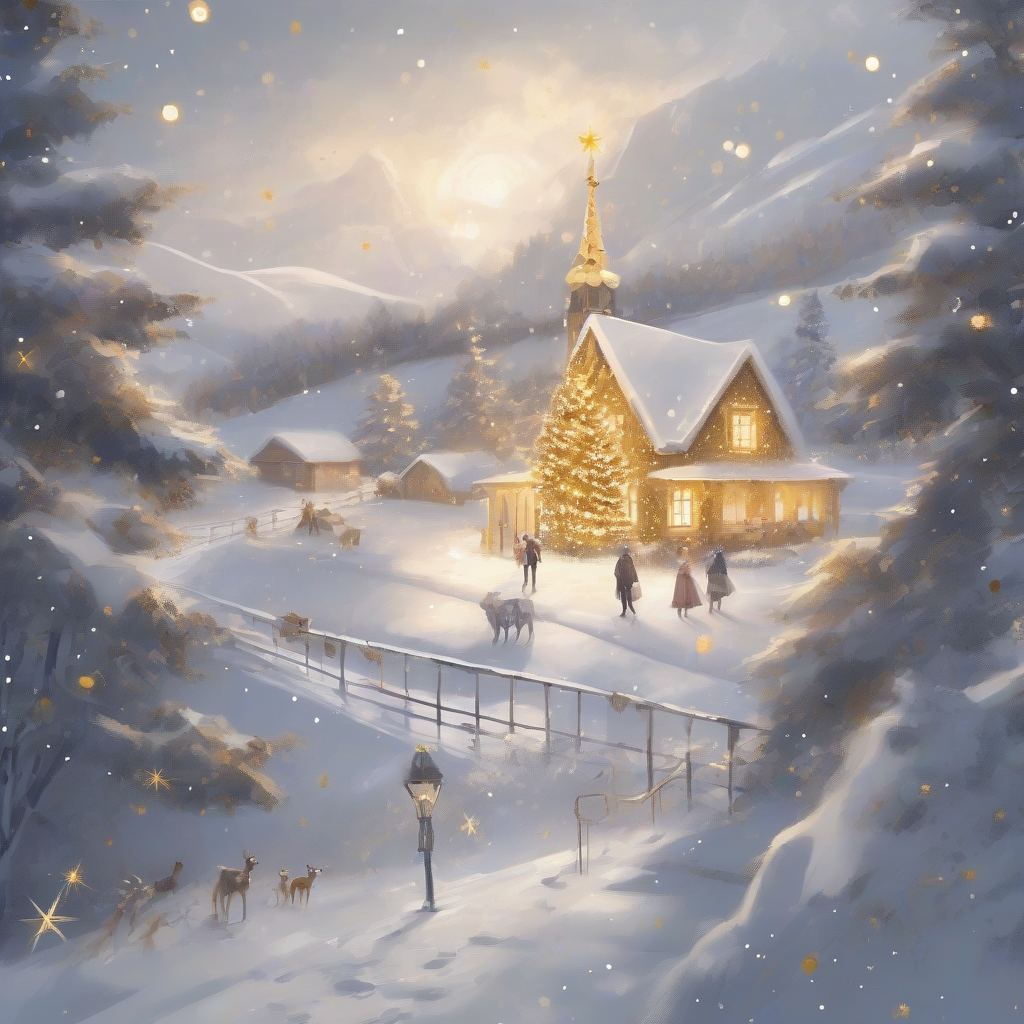 a snowy landscape a large star many small christmas atmosphere splendid golden atmosphere by मुफ्त एआई छवि जनरेटर - बिना लॉगिन के✨ | AIGAZOU