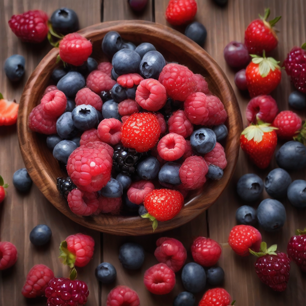 a plate of many berries on a wooden tray by मुफ्त एआई छवि जनरेटर - बिना लॉगिन के✨ | AIGAZOU