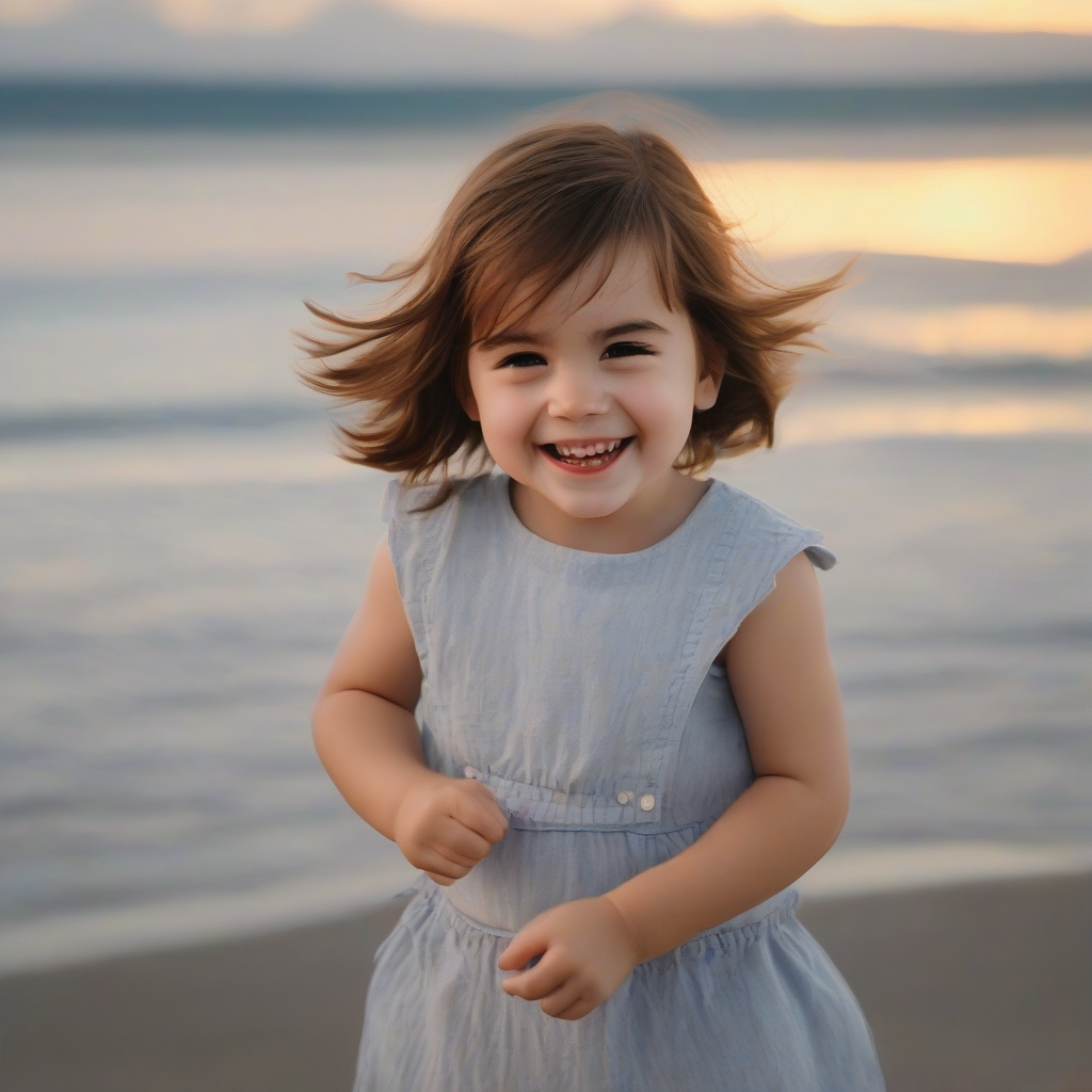 a year old girl with brown hair smiling by the sea reminiscent of emma watson by मुफ्त एआई छवि जनरेटर - बिना लॉगिन के✨ | AIGAZOU