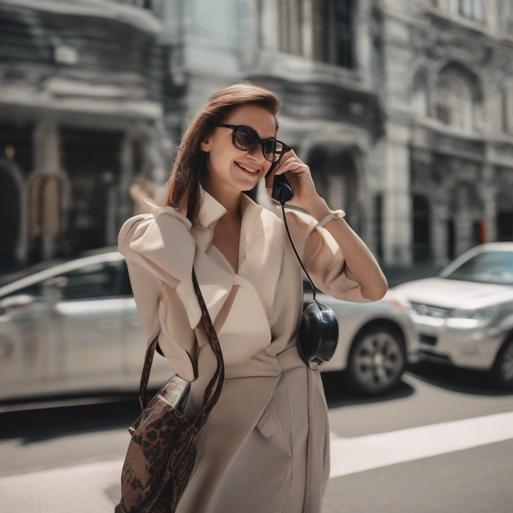 stylish photo of a woman on the phone overseas by मुफ्त एआई छवि जनरेटर - बिना लॉगिन के✨ | AIGAZOU