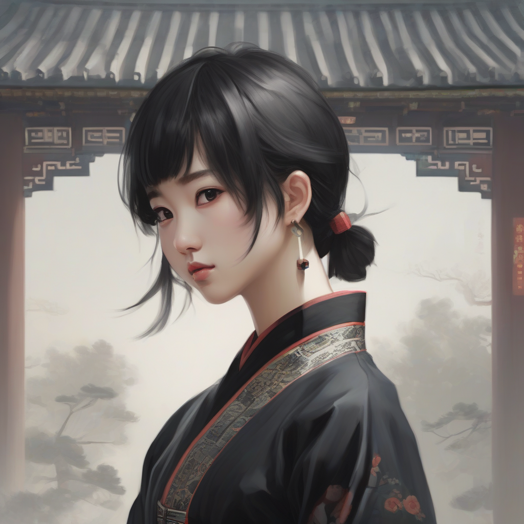 a korean girl with black short hair and eyes by मुफ्त एआई छवि जनरेटर - बिना लॉगिन के✨ | AIGAZOU