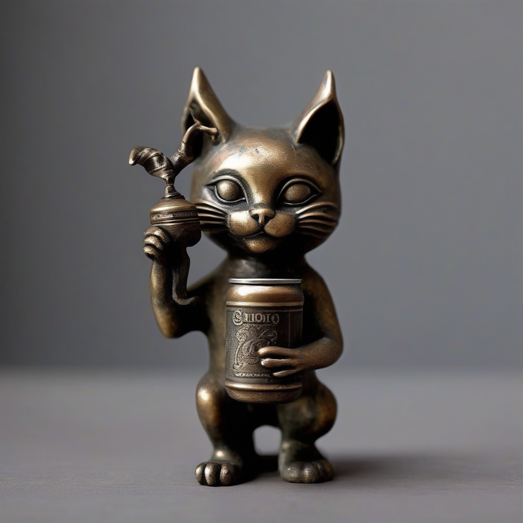 cat figure with horns and bronze can in hand by मुफ्त एआई छवि जनरेटर - बिना लॉगिन के✨ | AIGAZOU