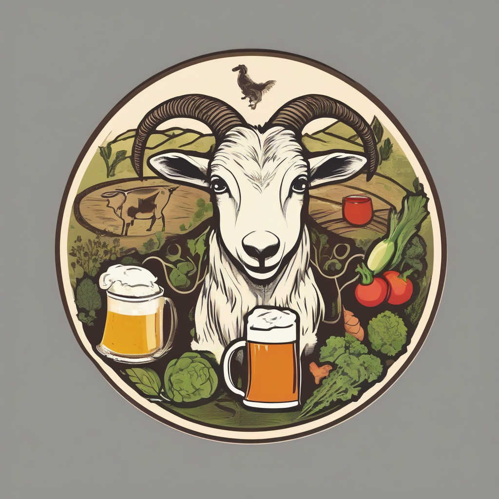 logo round with goat beer vegetables pig herbal teas by मुफ्त एआई छवि जनरेटर - बिना लॉगिन के✨ | AIGAZOU