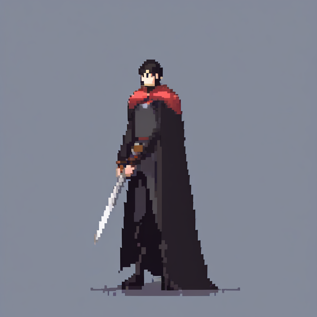 full body man with sword pixel character by मुफ्त एआई छवि जनरेटर - बिना लॉगिन के✨ | AIGAZOU