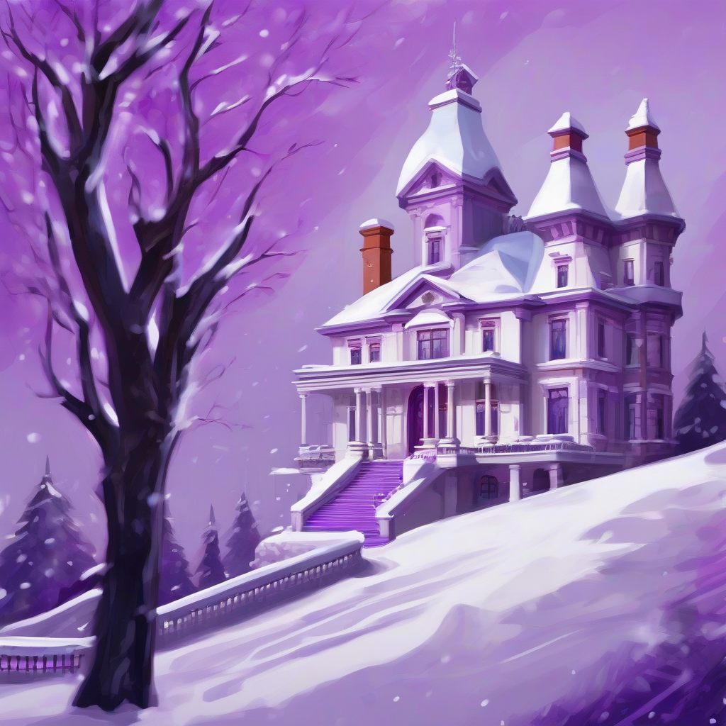 a lavish mansion with purple roof and white walls on a hill in winter by मुफ्त एआई छवि जनरेटर - बिना लॉगिन के✨ | AIGAZOU