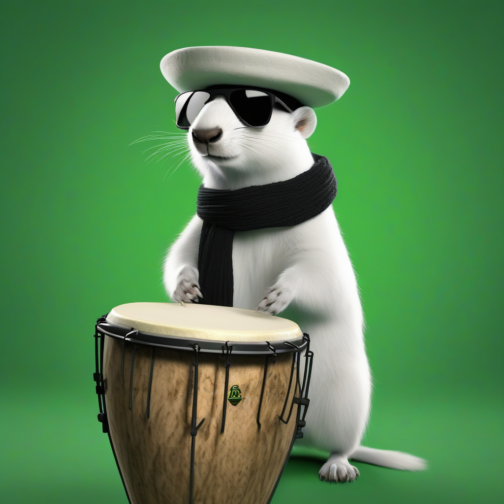 hermelin with dark glasses black hat and scarf plays congas greenscreen by Générateur d'images par IA gratuit - Aucune connexion nécessaire✨ | AIGAZOU