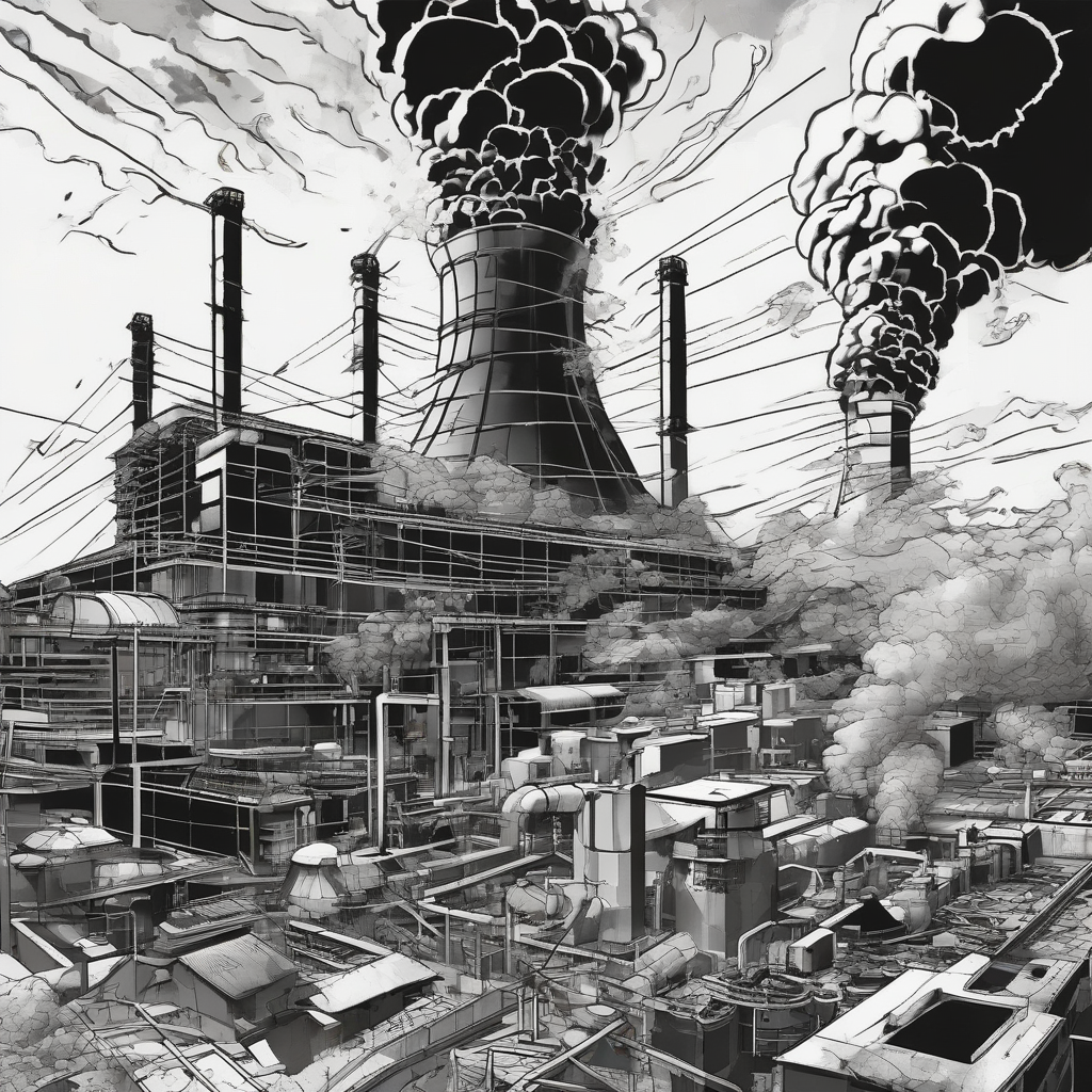 stylized drawing of fukushima nuclear plant by मुफ्त एआई छवि जनरेटर - बिना लॉगिन के✨ | AIGAZOU