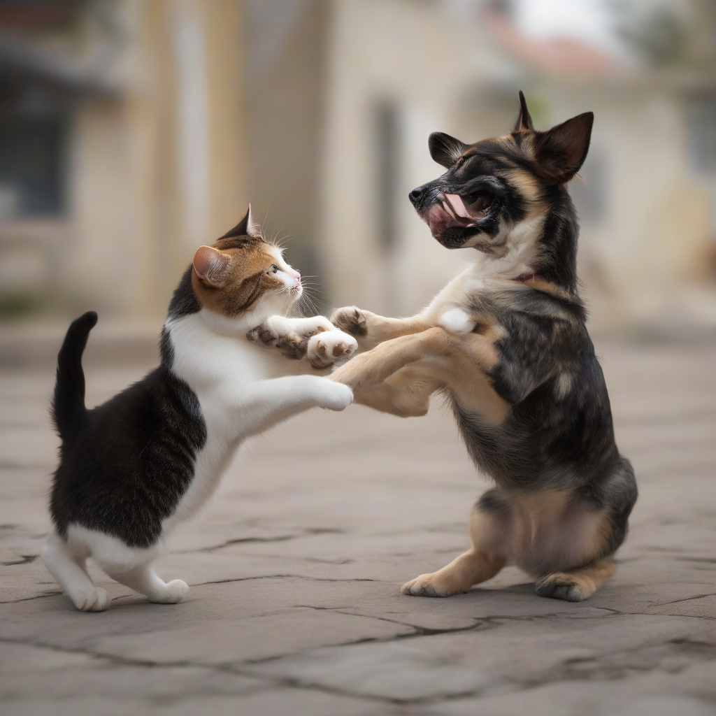 cats and dogs playing by मुफ्त एआई छवि जनरेटर - बिना लॉगिन के✨ | AIGAZOU