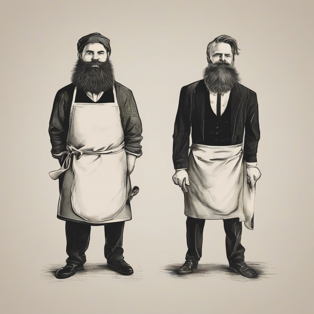 two men one waiter one thief both with beard and same apron by Générateur d'images par IA gratuit - Aucune connexion nécessaire✨ | AIGAZOU