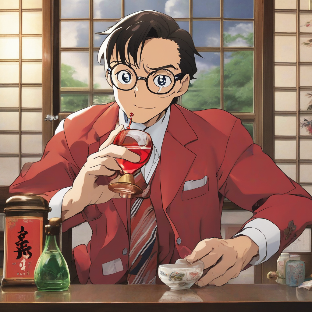 a young looking man drinking sake like detective conan by मुफ्त एआई छवि जनरेटर - बिना लॉगिन के✨ | AIGAZOU