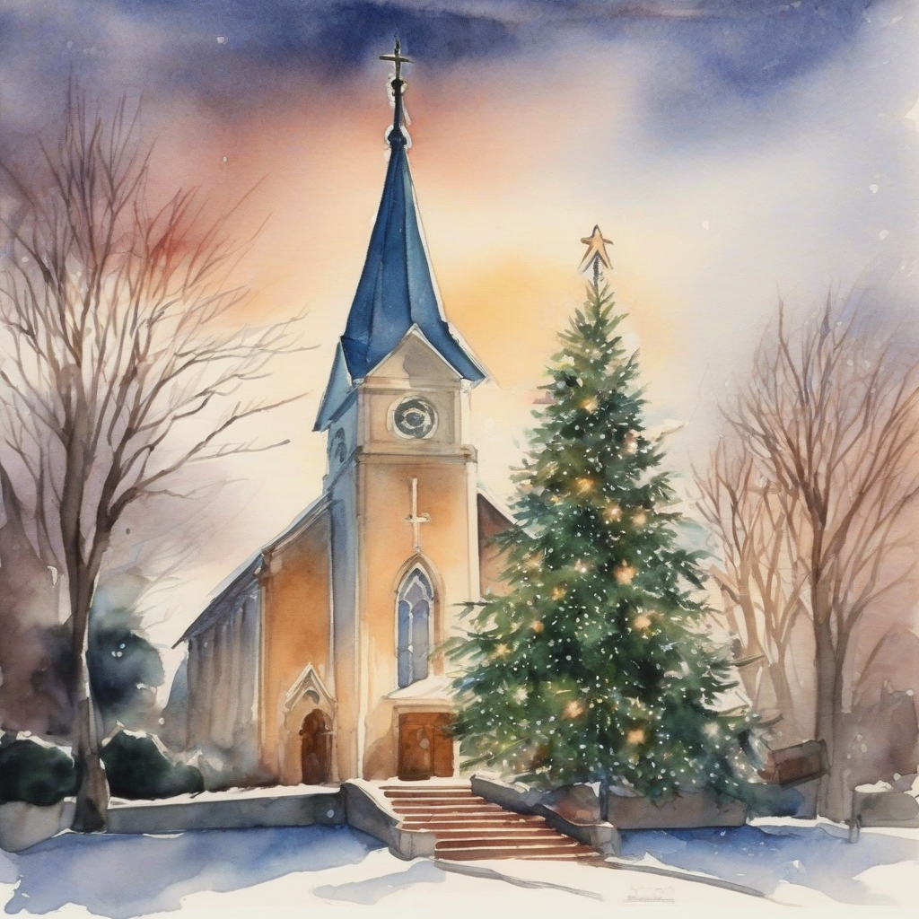 church christmas tree watercolor painting by मुफ्त एआई छवि जनरेटर - बिना लॉगिन के✨ | AIGAZOU