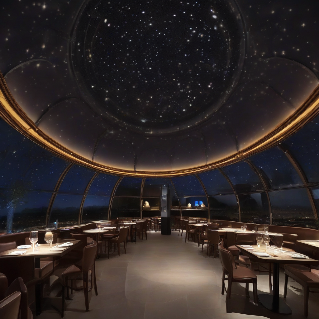 planetarium restaurant dim lighting starry dome ceiling by मुफ्त एआई छवि जनरेटर - बिना लॉगिन के✨ | AIGAZOU