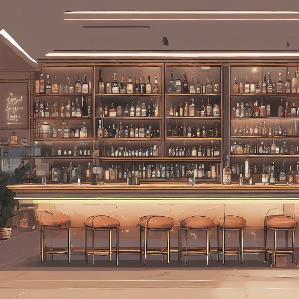 stylish bar counter view from a distance by Générateur d'images par IA gratuit - Aucune connexion nécessaire✨ | AIGAZOU