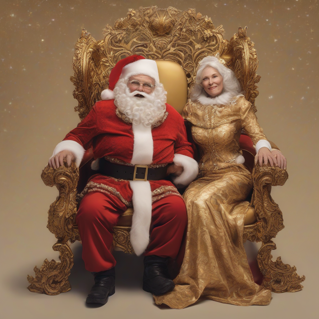 mr and mrs santa claus sit in a golden ornate chair by मुफ्त एआई छवि जनरेटर - बिना लॉगिन के✨ | AIGAZOU