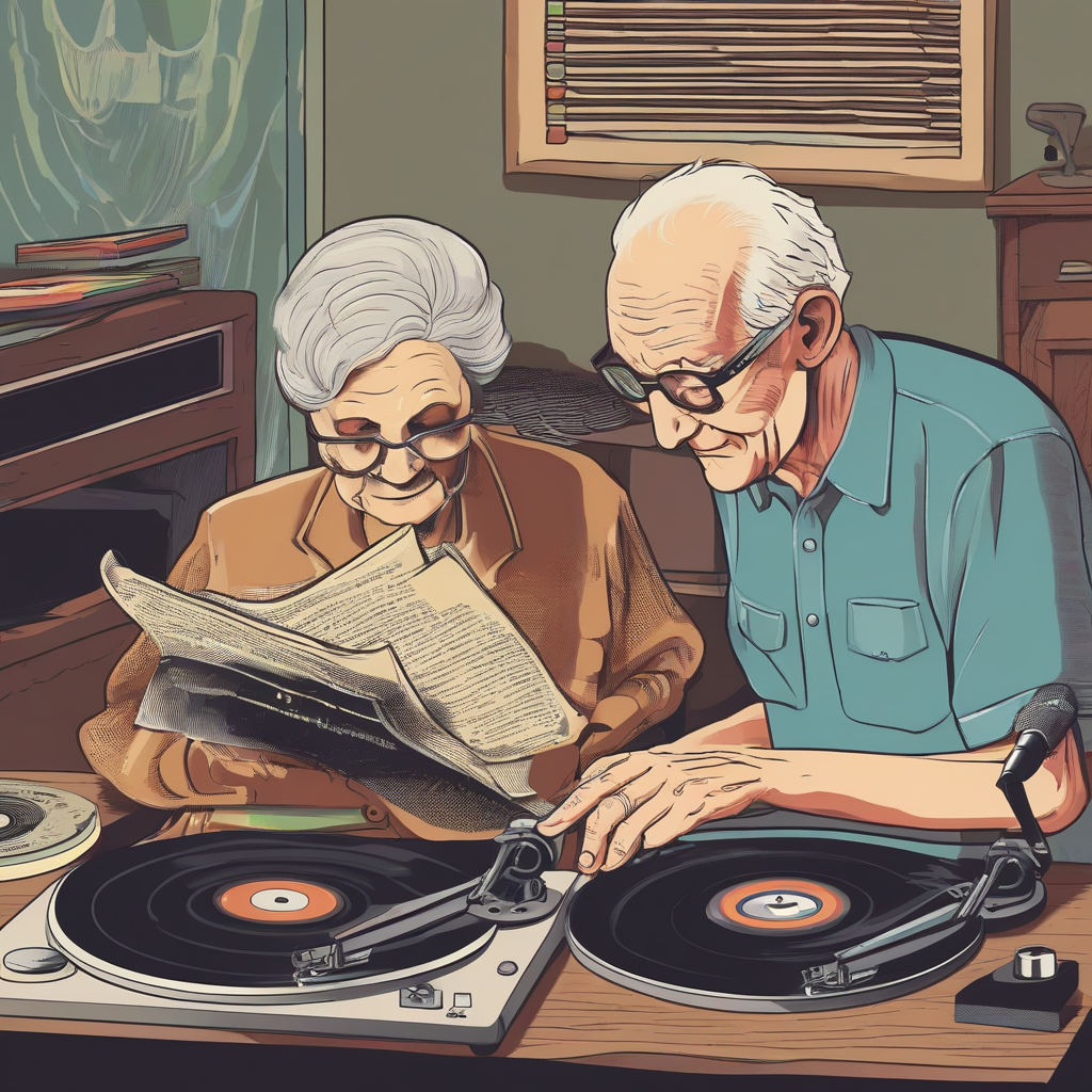 old people put records on by मुफ्त एआई छवि जनरेटर - बिना लॉगिन के✨ | AIGAZOU