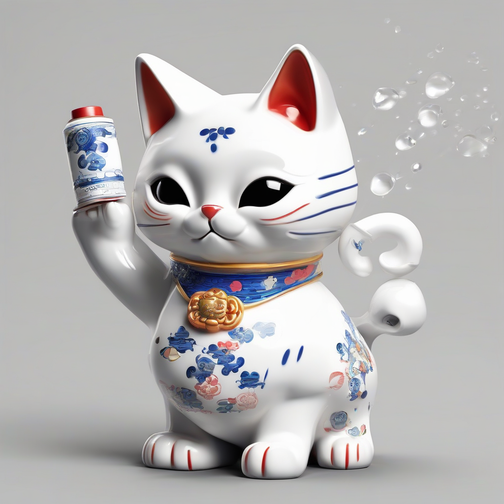 sketch paint wink cat 3d figur movable arm porcelain lucky cat money tradition springing spray can hand solar powered lucky by मुफ्त एआई छवि जनरेटर - बिना लॉगिन के✨ | AIGAZOU