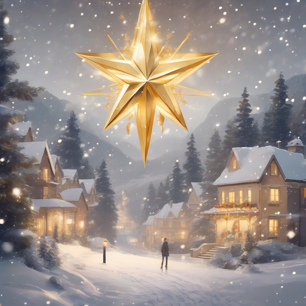 a snowy landscape a large star many small christmas mood splendid golden mood by मुफ्त एआई छवि जनरेटर - बिना लॉगिन के✨ | AIGAZOU