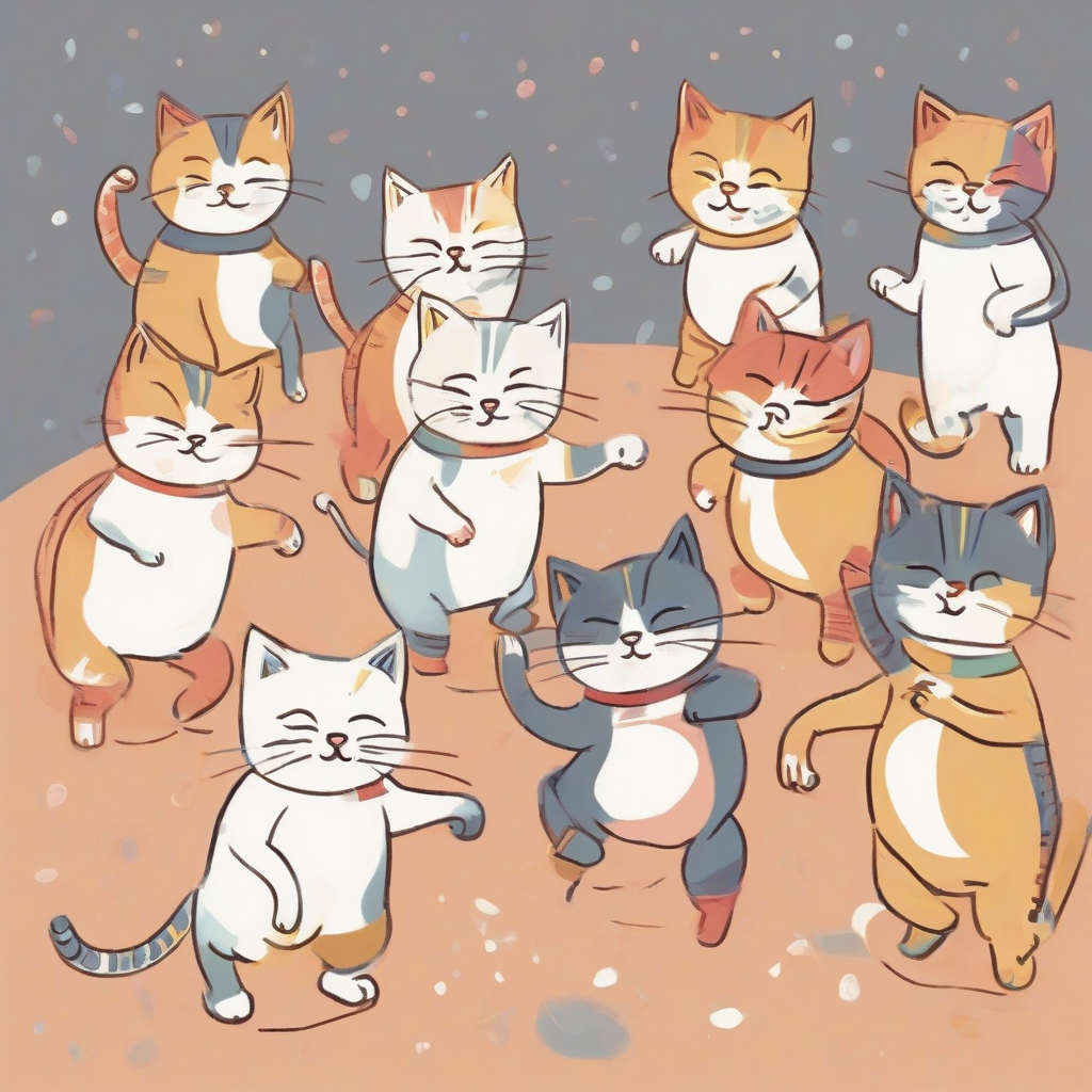 minimal illustration minimal color dancing kittens by मुफ्त एआई छवि जनरेटर - बिना लॉगिन के✨ | AIGAZOU