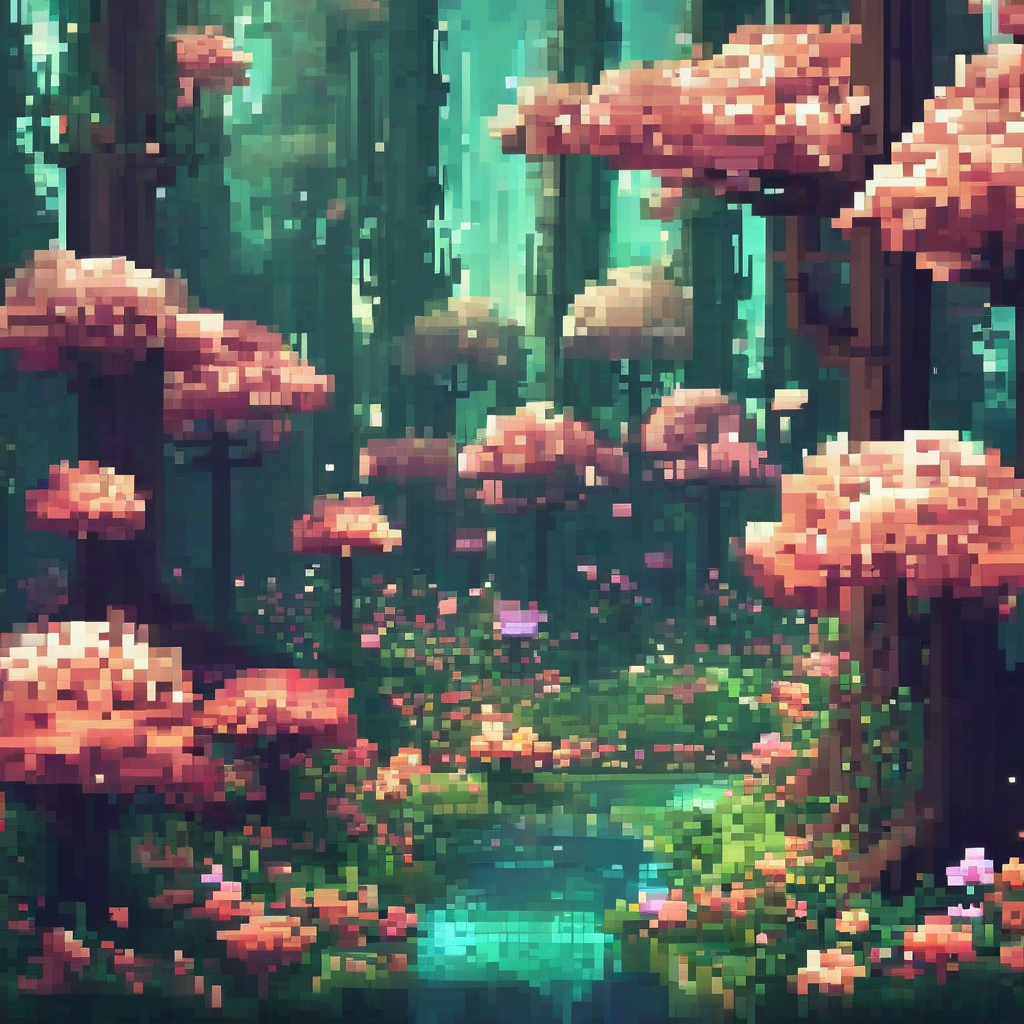 futuristic digital forest with pixel flowers by मुफ्त एआई छवि जनरेटर - बिना लॉगिन के✨ | AIGAZOU